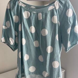 LOFT Blue and White Polka Dot Blouse